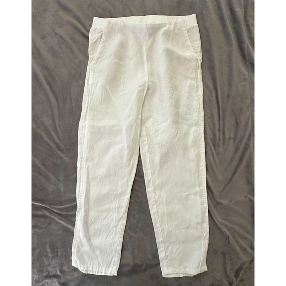J JILL Womens Pants Medium White Love Linen Pull On Tapered Ankle READ - Picture 1 of 13